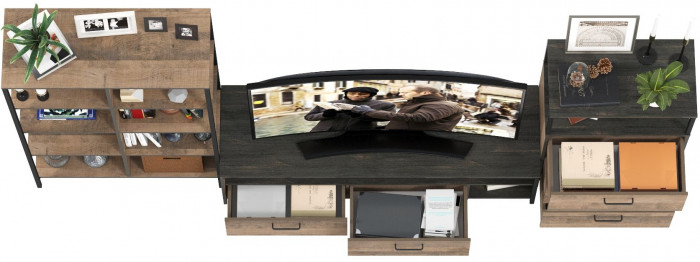 Трувор Гостиная 086, цвет дуб гранж песочный/интра, ШхГхВ 305,8х45,4х146 см., универсальная сборка