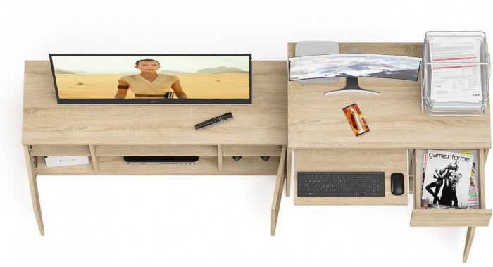 Мори Стол компьютерный МС-1 правый + Тумба МТВ1200.1, цвет дуб сонома, ШхГхВ 210,4х50х76,6 см., выдвижной ящик справа, НЕ универсальная сборка