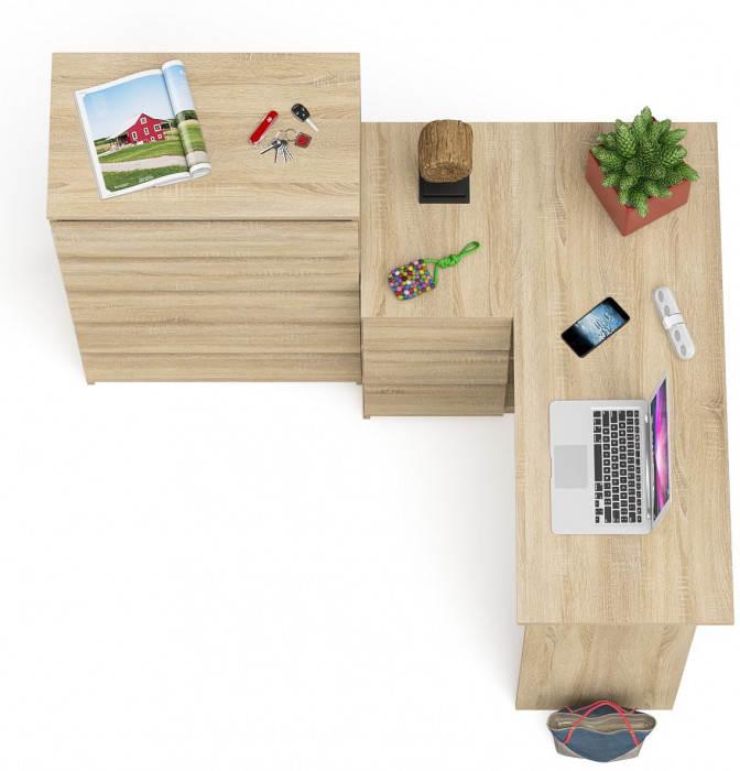 Мори Стол компьютерный МС-16 левый + Комод МК700.5, цвет дуб сонома, ШхГхВ 194,8х84,9х114 см., выдвижные ящики слева, НЕ универсальная сборка