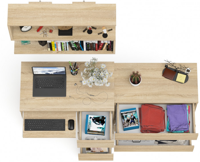 Мори Стол компьютерный МС-6 правый + Комод МК800.1 + Полка 900, цвет дуб сонома, ШхГхВ 170,4х50х209,6 см., НЕ универсальная сборка