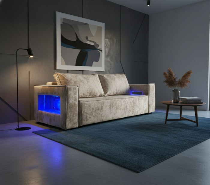 Диван-кровать Лофт Люкс Плюш с подсветкой, еврокнижка, пружинный блок, 140х195, бежевый