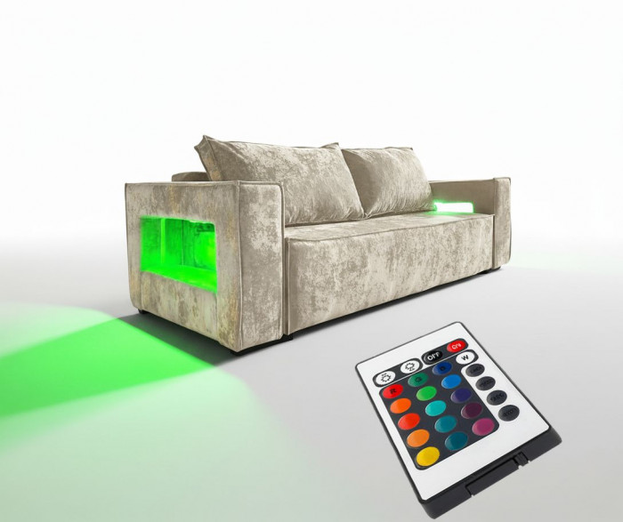 Диван-кровать Лофт Люкс Плюш с подсветкой, еврокнижка, пружинный блок, 140х195, бежевый