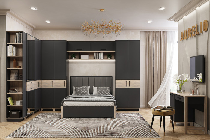 Шкаф угловой Аурелио 56, Антрацит, Блеквуд Сатиновый