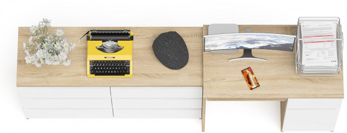 Мори Стол компьютерный МС-1 правый + Комод МК1200.6, цвет дуб сонома/белый, ШхГхВ 210,4х50х76,6 см., выдвижной ящик справа, НЕ универсальная сборка