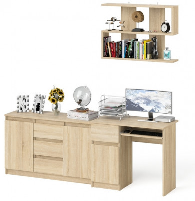 Мори компьютерный стол МС-1 левый + Комод МК1200.3 + Полка 900, дуб сонома