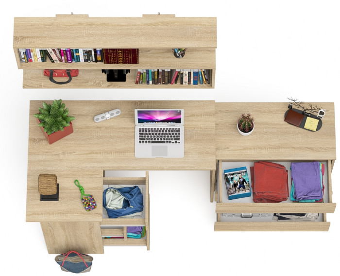 Мори компьютерный стол МС-16 левый + Комод МК800.1 + Полка 1200, дуб сонома