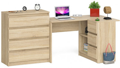 Мори компьютерный стол МС-16 правый + Комод МК800.4, дуб сонома