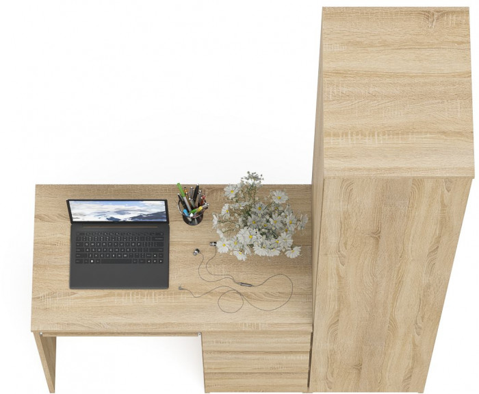 Мори компьютерный стол МС-6 правый + Пенал МШ400.1, дуб сонома