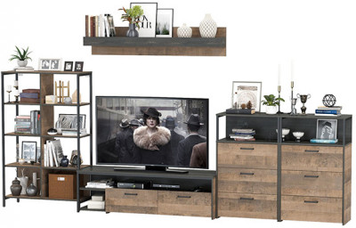 Трувор Гостиная 099, цвет дуб гранж песочный/интра, ШхГхВ 371,8х45,4х195 см., универсальная сборка