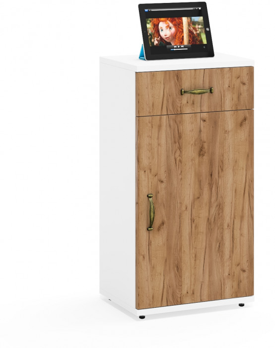 Лидер-8 Стол + Тумба МД 3.15, цвет белый шагрень/крафт золото, ШхГхВ 205х50/30х75 см. или 115х50/120х75 см., НЕ универсальная сборка