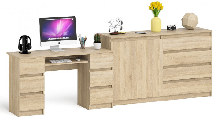 Мори компьютерный стол МС-2 + Комод МК1600.1, дуб сонома