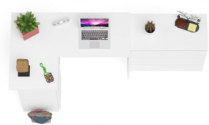 Мори Стол компьютерный МС-16 левый + Комод МК800.1, цвет белый, ШхГхВ 204,8х84,9х76,6 см., выдвижные ящики слева, НЕ универсальная сборка