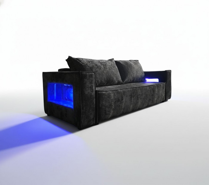 Диван-кровать Лофт Люкс Плюш с подсветкой, еврокнижка, независимый пружинный блок, 140х195, черный