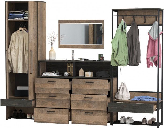 Трувор Прихожая 235, цвет дуб гранж песочный/интра, ШхГхВ 275,2х37х210 см., универсальная сборка