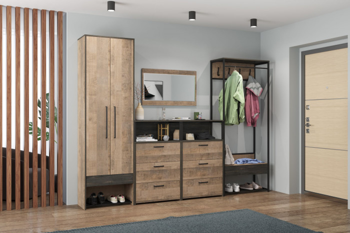 Трувор Прихожая 235, цвет дуб гранж песочный/интра, ШхГхВ 275,2х37х210 см., универсальная сборка