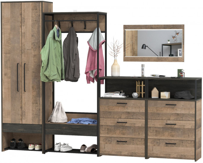 Трувор Прихожая 235, цвет дуб гранж песочный/интра, ШхГхВ 275,2х37х210 см., универсальная сборка