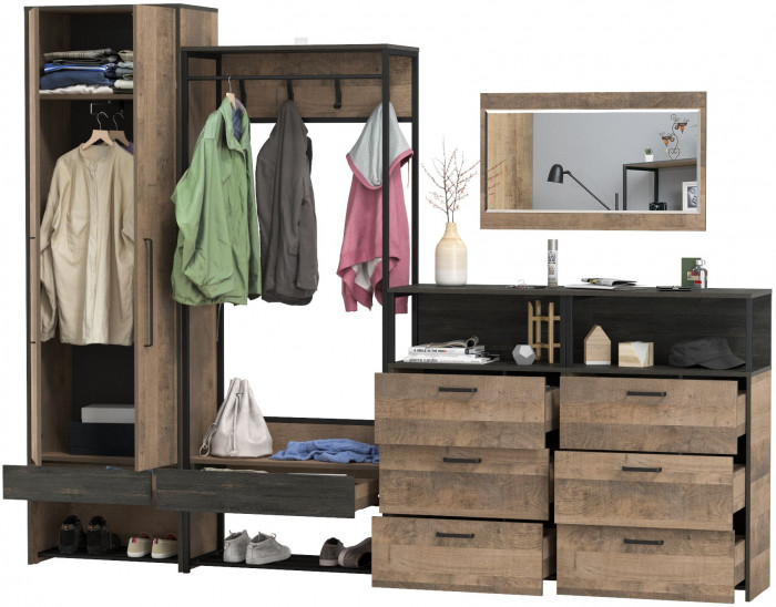 Трувор Прихожая 235, цвет дуб гранж песочный/интра, ШхГхВ 275,2х37х210 см., универсальная сборка