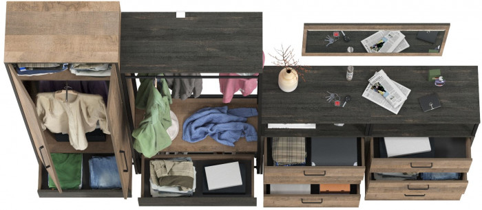 Трувор Прихожая 235, цвет дуб гранж песочный/интра, ШхГхВ 275,2х37х210 см., универсальная сборка