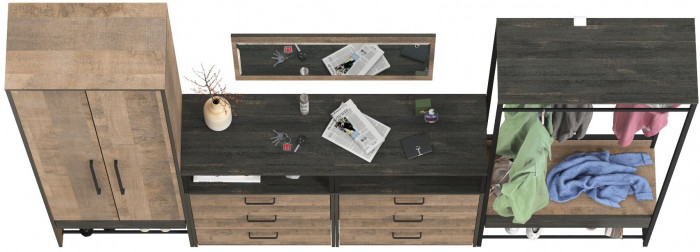 Трувор Прихожая 235, цвет дуб гранж песочный/интра, ШхГхВ 275,2х37х210 см., универсальная сборка