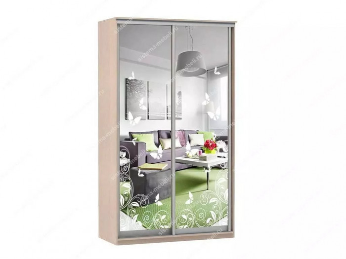 Шкаф купе Модерн 905х600 2-х дверный зеркальный с пескоструем №4 ясень