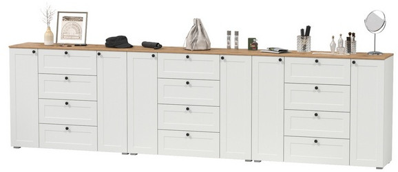 Остин 16.221 Комод + 16.221 Комод + 16.221 Комод, цвет белый шагрень/дуб крафт золотой, ШхГхВ 360х41,9х99,3 см.