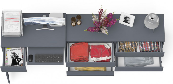 Мори Стол компьютерный МС-1 левый + Комод МК1380.6, цвет графит, ШхГхВ 228х50х76,6 см., выдвижной ящик слева, НЕ универсальная сборка