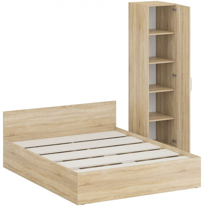 Кровать 1600 + Пенал Стандарт, цвет дуб сонома, ШхГхВ 163,5х203,5х70 + 45х52х200 см., сп.м. 1600х2000 мм., без матраса, основание есть