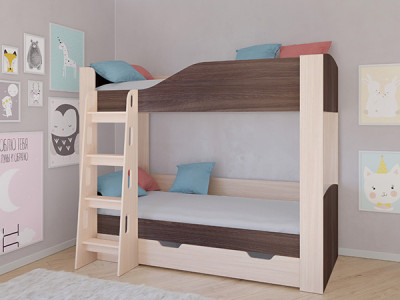 Кровать двухъярусная АСТРА 2 Дуб молочный/Дуб Шамони с ящиком
