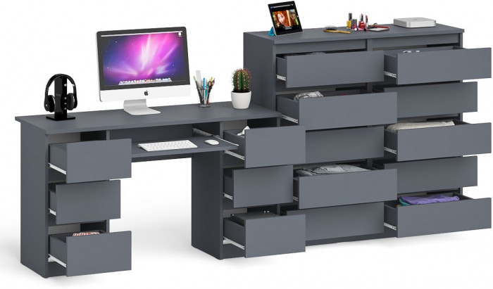 Мори Стол компьютерный МС-2 + Комод МК1200.10, цвет графит, ШхГхВ 255,8х50х115 см., универсальная сборка