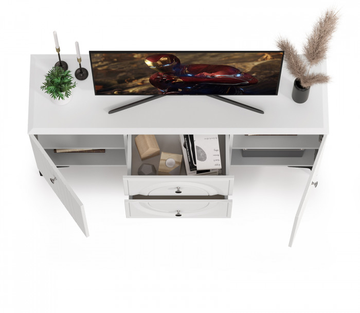 Валенсия Гостиная 16.45 Тумба под ТВ, ЛДСП белый шагрень/МДФ белый шагрень