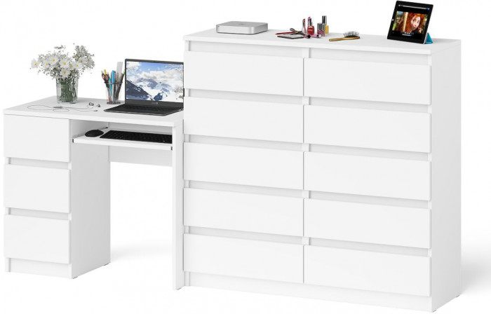 Мори компьютерный стол МС-6 левый + Комод МК1200.10, белый