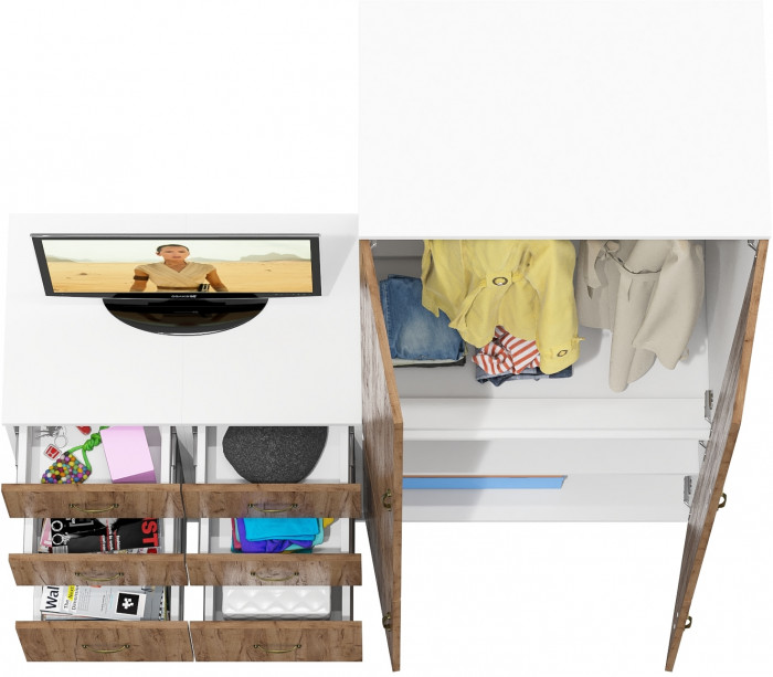 Лидер-8 Шкаф МД 19Б + Тумба МД 3.16 + Тумба МД 3.16, цвет белый шагрень/крафт золото, ШхГхВ 160х50х190 см., универсальная сборка