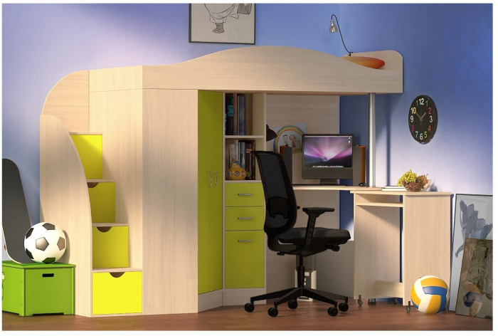 Кровать-чердак Юниор 4 (Дуб молочный/Венге)