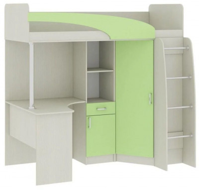 Карамель 77-01 кровать-чердак со столом Ясень анкор Светлый / Зеленый