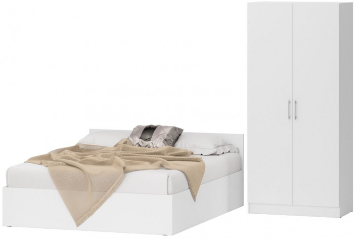 Кровать 1600 + Шкаф 2-х створчатый Стандарт, цвет белый, ШхГхВ 163,5х203,5х70 + 90х52х200 см., сп.м. 1600х2000 мм., без матраса, основание есть