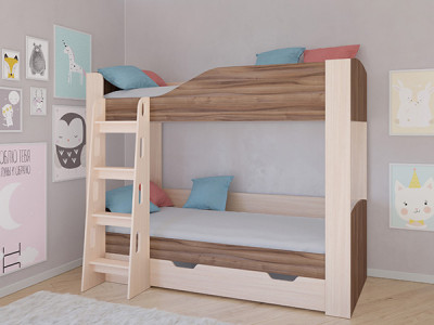 Кровать двухъярусная АСТРА 2 Дуб молочный/Орех с ящиком