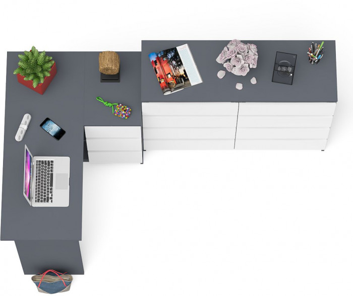 Мори Стол компьютерный МС-16 правый + Комод МК1200.8, цвет графит/белый, ШхГхВ 244,8х84,9х94 см., выдвижные ящики справа, НЕ универсальная сборка