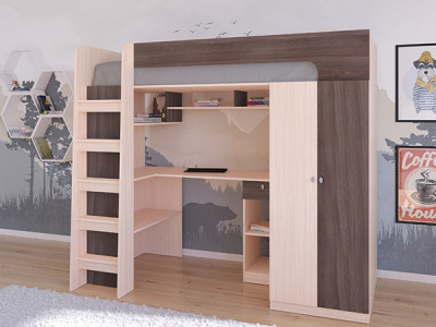 Кровать чердак Астра 10 Дуб молочный/Дуб Шамони