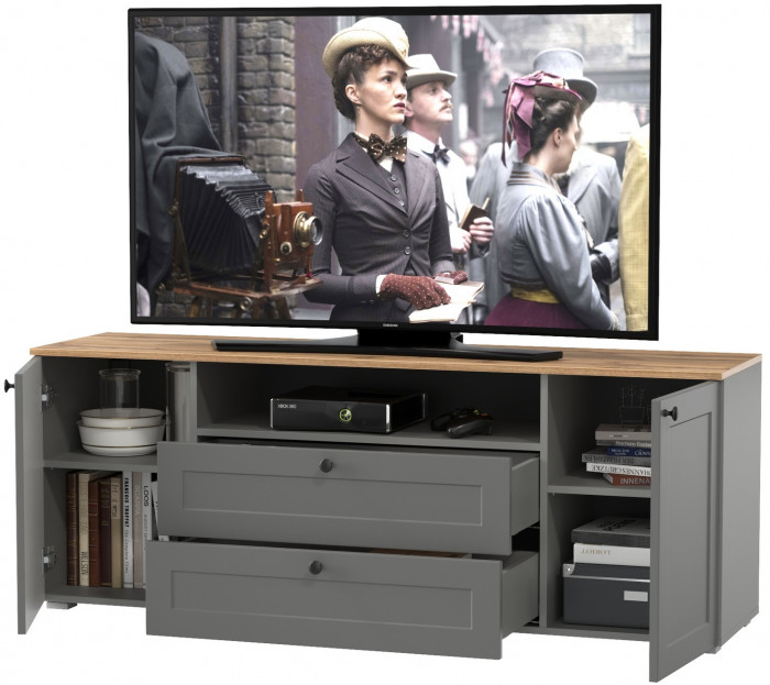 Остин 16.47 Тумба под ТВ, цвет серый графит/дуб крафт золотой, ШхГхВ 160х41,9х60,8 см.