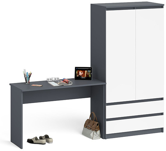 Мори Стол письменный МСП1200.1 + Шкаф МШ900.1, цвет графит/белый, ШхГхВ 210,8х50,4х179,6 см., универсальная сборка