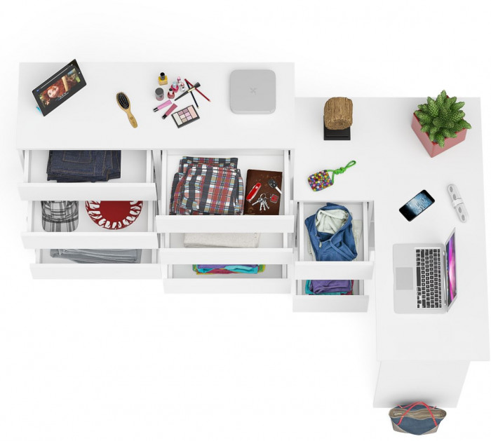 Мори компьютерный стол МС-16 левый + Комод МК1200.10, белый