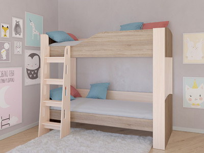 Кровать двухъярусная АСТРА 2 Дуб молочный/Сонома без ящика