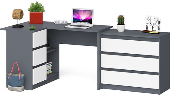 Мори компьютерный стол МС-16 левый + Комод МК800.1, графит/белый