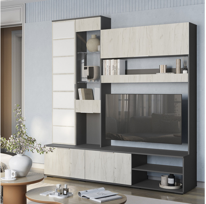 Гостиная "Плаза" ЦС-01 Графит/Дуб крафт белый