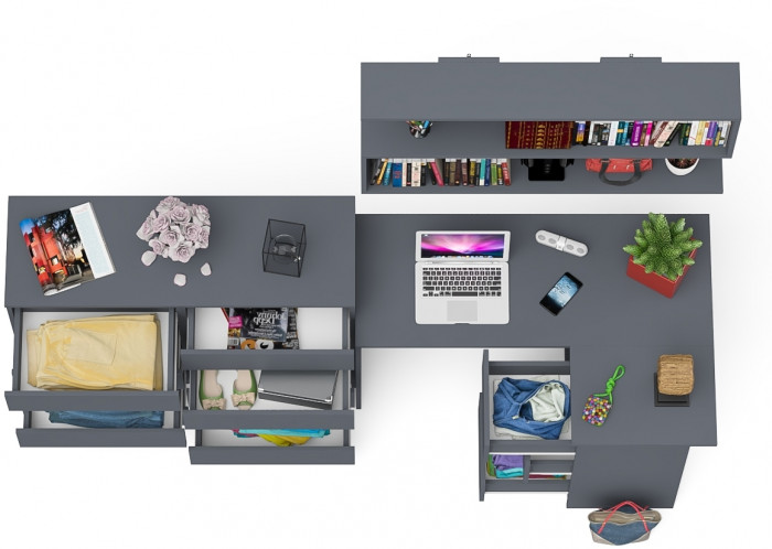 Мори компьютерный стол МС-16 правый + Комод МК1200.8 + Полка 1200, графит