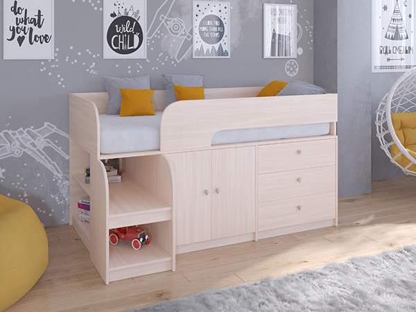 Кровать чердак Астра 9 V1 Дуб молочный/Дуб молочный