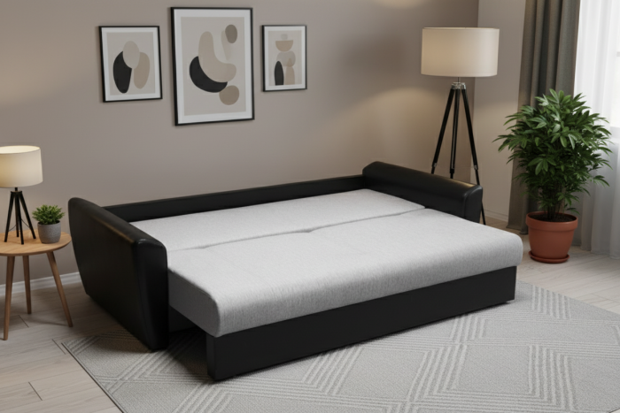 Диван-книжка Амстердам, 120х190, рогожка/экокожа, серый