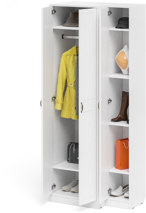 Прихожая П-6 Шкаф + Пенал, цвет белая шагрень/фасады МДФ белое дерево фрезеровка прованс, ШхГхВ 90х50х210 см., универсальная сборка