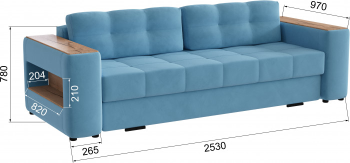 Диван раскладной Доро, светло-голубой/мдф дуб канадский