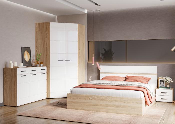 ЛИБЕРТИ ШК 05 Шкаф угловой 780 (780х2100х780) Фасад МДФ БЕЛЫЙ ГЛЯНЕЦ/Корпус ДУБ СОНОМА